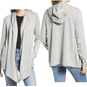 Splendid NEW Grey Open Front Stretchy Hooded Cardigan‎ With Pockets Sz S #480